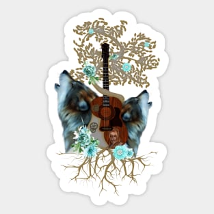 Awesome steampunk guitar with wolves Sticker